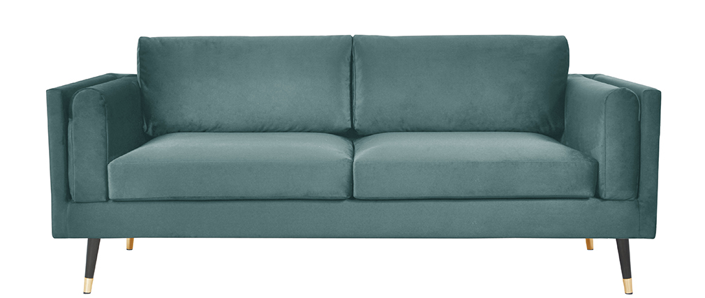 Sofá moderno 3 plazas de terciopelo verde grisáceo STING